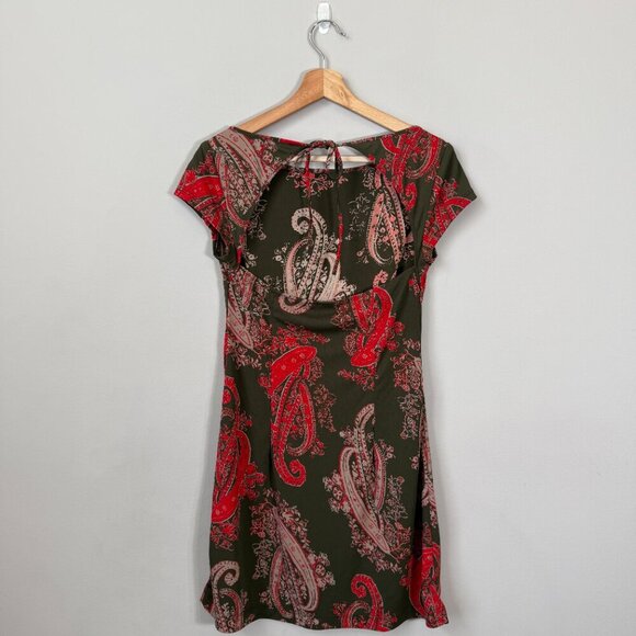 Vintage BCBG Paisley Open Back Mini Dress Women's Medium Green Red Y2K Party - Picture 3 of 11
